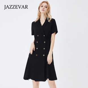 Jia Zehua 2022 summer new fashion commuter style high sense suit collar double breasted professional temperament dress