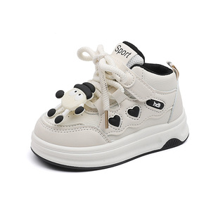 Children's Cartoon sneaker 2025 Spring New Boys' High-top Board Shoes Girls' Casual Shoes with Solid Sole and Velcro Shoes