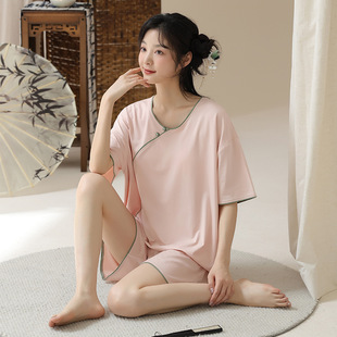 New Chinoiserie Pajamas for Women Summer Short-Sleeved with Chest Pad All in One New Style Modal Cotton Women's Home Wear Customization