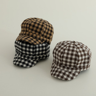 Baby's Daily All-match Hat Children's Spring and Autumn Windproof Korean-style Octagonal Cap Boys and Girls Fashion Plaid Cap
