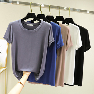 Modal Base Shirt Women's Summer Round Neck Short-sleeved T-shirt Stylish All-match Slim-fit Mask Top Korean Women's Fashion