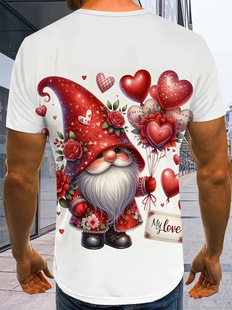 European and American Summer New Valentine's Day Love Pattern Round Neck Short Sleeve Top 2025 Cross-border Casual T-shirt Men's Wear