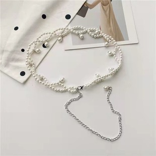 Korean-style multi-layer imitation pearl waist chain waist seal women's decorative dress elastic belt waist high-grade body chain