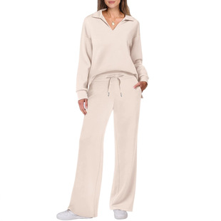 2025 Amazon Europe and the United States autumn and winter new fashion casual women's long sleeve drawstring solid color commuter pants suit women