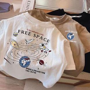 Cotton Children's Summer Short-sleeved T-shirt Boys' Western-style Round Neck Korean-style Ins Printed Cartoon Casual Trendy Half-sleeved Clothes