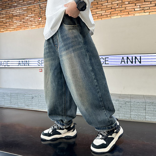 Boys' Autumn Jeans Mid-Big Children's Western-style All-match Loose Pants Boys Handsome Autumn Daddy Pants Straight Pants