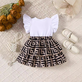 Summer Baby Girl Baby Round Neck Ruffled Sleeve Cute Bow Stitching dress