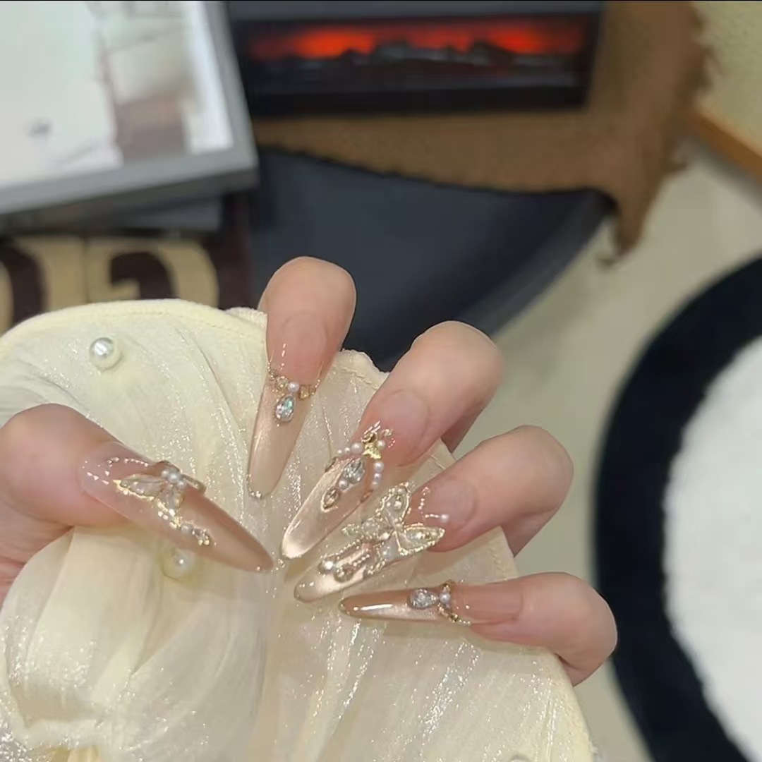 Jinfudie Pure Handmade Wearable Nails Summer New Style Flash Handmade High-End Whitening Removable Wearable Nails