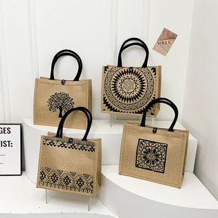 Thickened Cross-border Linen Tote Bag Women's Large Capacity Simple Shoulder Shopping Bag Trendy Artistic Underarm Tote Bag