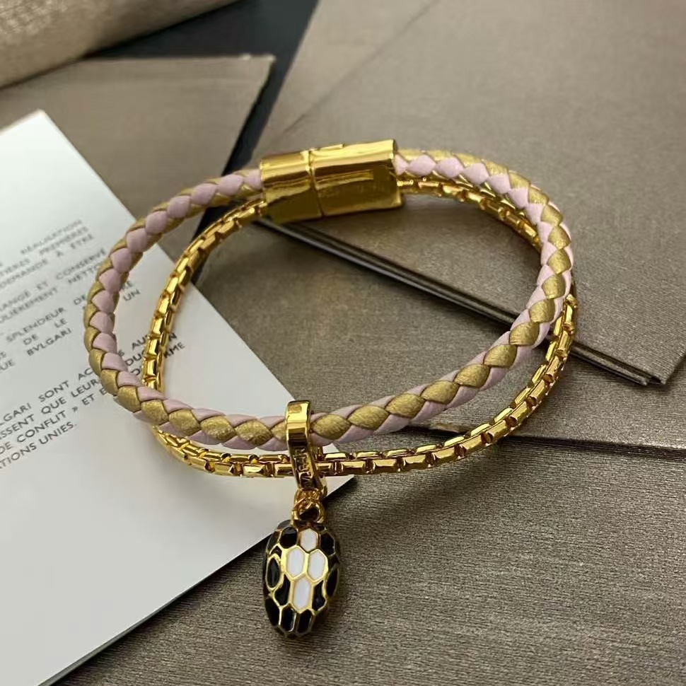 New 25 Years Classic Snakehead Calfskin Woven Red Rope Double Layer Bracelet Black Onyx White Enamel Snakehead Bracelet