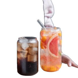 Coke Cup Trendy Ins-Style Lemon Cup Mixing Cup Large Capacity Household Durable Transparent Glass Cup with Lid