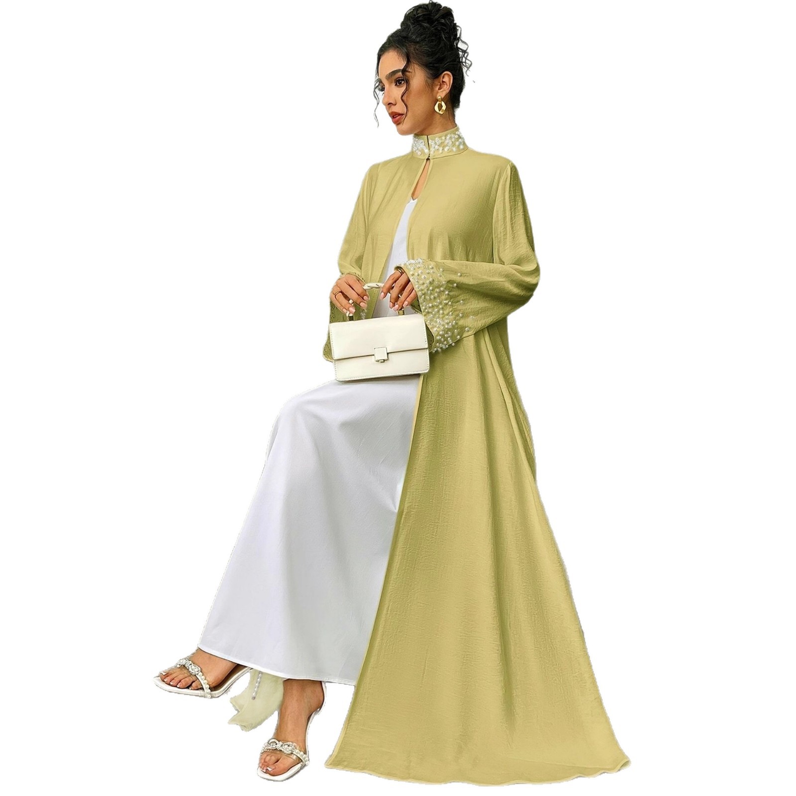 Elegant and Fashionable Pearl Long-Sleeved Cardigan Robe