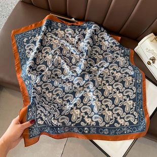 New small square scarf 70cm South Korea plant flower satin square scarf silk Women's decorative shawl scarf