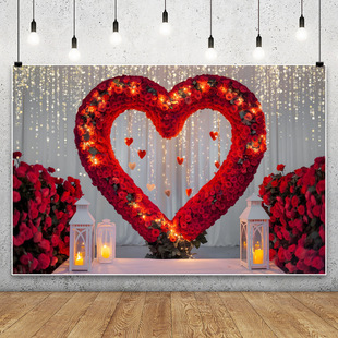 Brick wall wood board red love valentine's day scene background cloth foreign trade cross-border photography background studio props wholesale