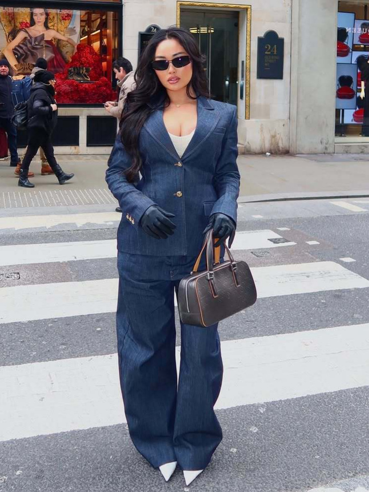 Cold Denim Blue Profile Loose Suit suit Women's 2025 New Lazy Style Retro Casual Slimming Three-piece Suit