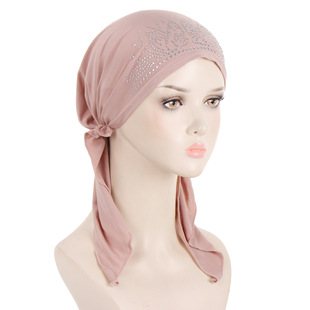 2018 Europe and the United States new rhinestone curved Baotou small cap 12 color Crystal hemp simple turban cap AliExpress spot