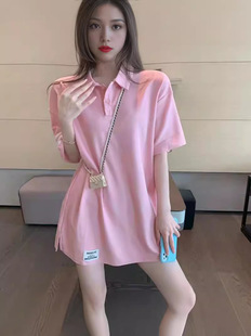 Short-Sleeve T-Shirt for Women, Summer New Style, Polo Collar, Striped Solid Color, Trendy Versatile Top on Instagram