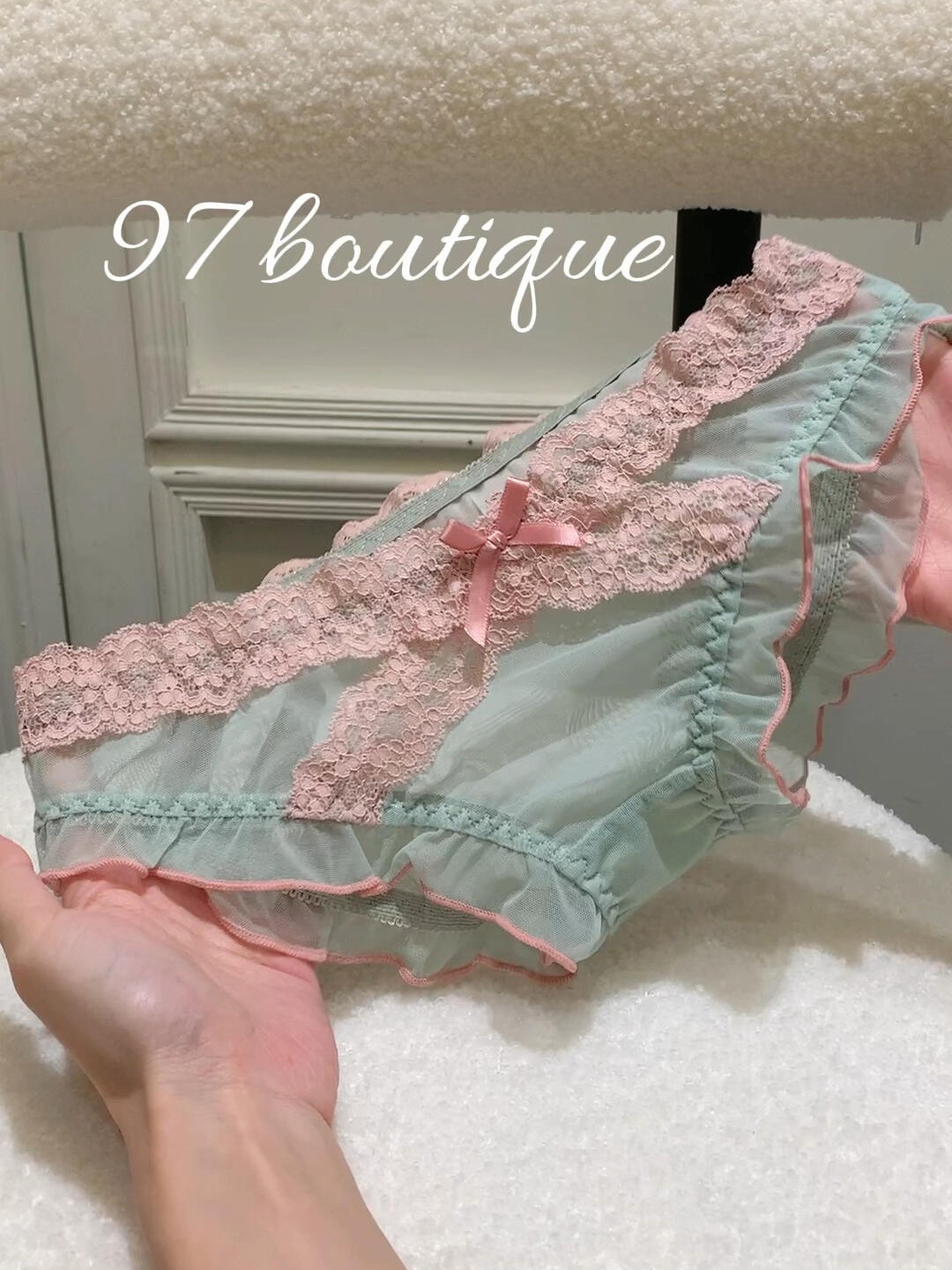 Nightingale and Rose ~ French Sexy Lace Panties for Girls, Low-Waisted, Mesh Panel Color Blocking Triangle Panties