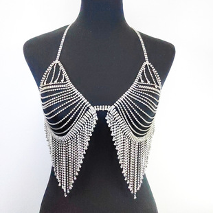 2024 Amazon new sexy hollow rhinestone tassel strap swimsuit European and American super shiny beach bikini for women