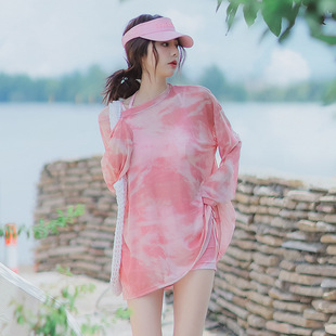 New Slight Chubby Swimsuit Women's Flesh Covering Slim Split Three-Piece Blouse Outer Cover Long Sleeve Western Style Girl's Fashionable Cool Hot Spring