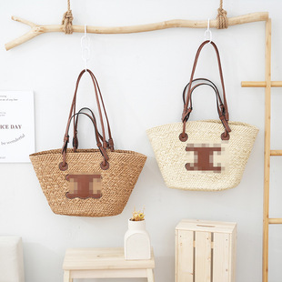 Summer Straw Bag Large Capacity Commuter Beach Seaside Handbag Travel Hand-Woven Vegetable Basket Tote Bag