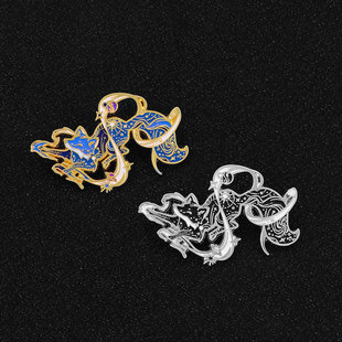 Cartoon fox shape metal brooch personality galaxy star sea animal series enamel badge creative Chinese style