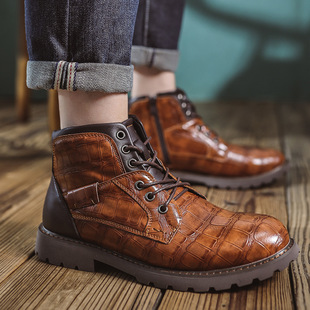 Cross-border New Martin Boots Men's Boots European and American Style Short Boots Stone Pattern Retro Casual Leather Boots High-top Shoes for Men
