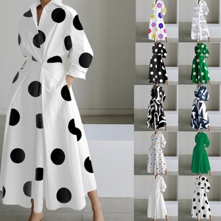 Cross-border new foreign trade medieval retro plus size fashion POLO collar loose large pendulum women's dress generation hair