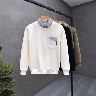 Fake Two-piece Striped Patchwork Lapel Sweaters Spring and Autumn New Fashion Brand Korean Style Wear Men's Casual Top