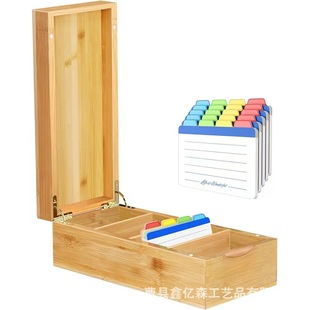 Wooden Desktop Card Recipe Storage Box Office Desk Flip-Top Business Card Storage Box File Note Organizer Box