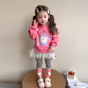 Girls' Spring Clothes Western Style suit 2025 New Children's Sweater Base Shirt Cute Two-Piece Baby's Spring and Autumn Clothes