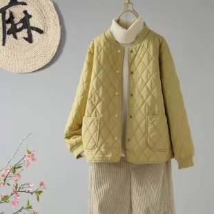 Winter New Vintage Round Neck Loose Cotton Warm Cotton Clothes Women's Casual Loose Single-breasted Slim-fit Short Coat