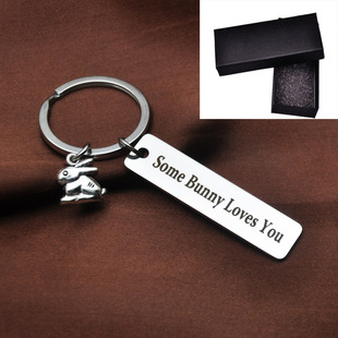 Cross-border Hot New some bunny loves you Easter Gift Stainless Steel Keychain Pendant