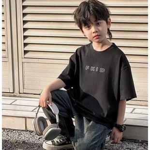 Boys and Girls Short-sleeved T-shirts 2024 Summer Trendy Brand Trendyy Loose 2024 New Kidsren's Tops T-shirt Bottoming