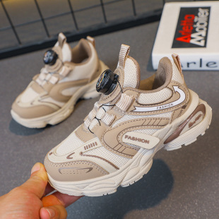 Children's sneaker 2025 New Student Rotating Buckle Sports Breathable Mesh Shoes Large Children's Soft Sole Running Shoes