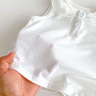 Ins Summer Clothes Baby Hollow White Lace Doll Collar Sleeveless Top T-shirt Baby Girl Sweet All-match Outfit