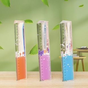Creative Triangle Ruler Oil Drops Liquid Hourglass Desktop Decorative Ornaments Student Stationery Birthday Gift for Students