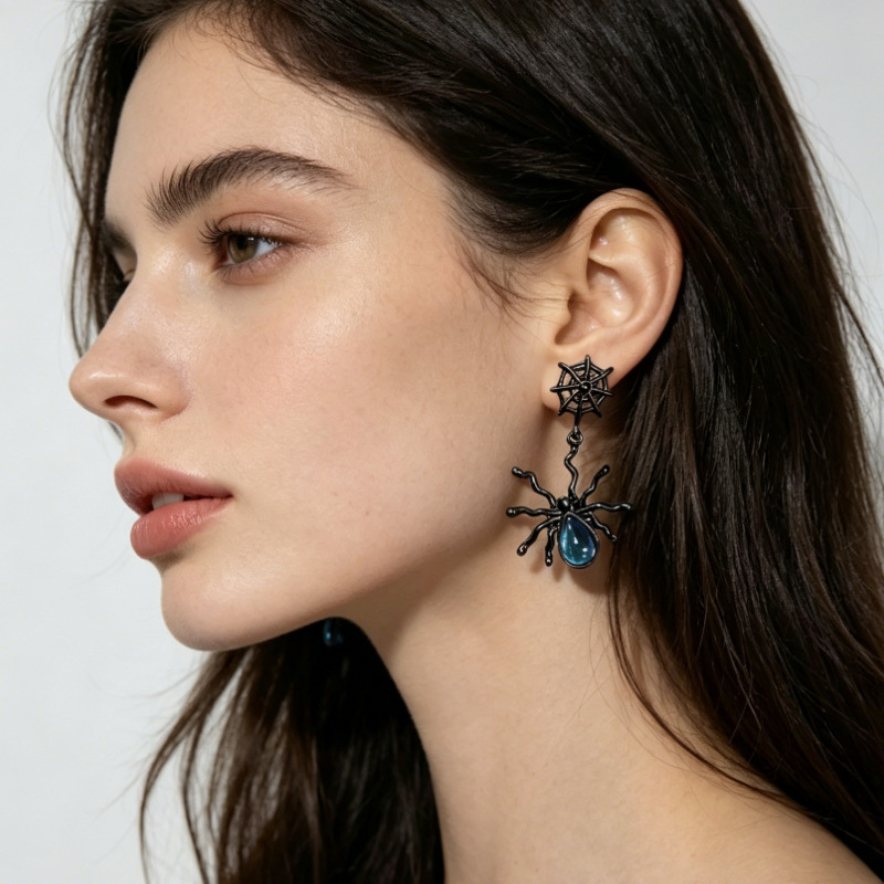 2026 New Halloween Earrings for Women, Personalized Exaggerated Spider Ear Accessories, Dark Style Jewelry with Tassels, Exclusively for Cross-Border Sales