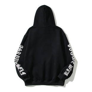 24SS European and American high street trendy hoodie burning letters Hiphop hip hop style loose fleece-lined hooded sweater