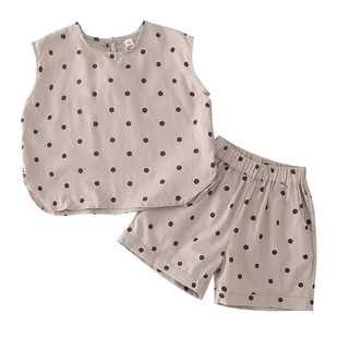 Children's Summer suit Boys 2024 New Baby Summer Cotton Dot Girls' dress Brothers and Sisters