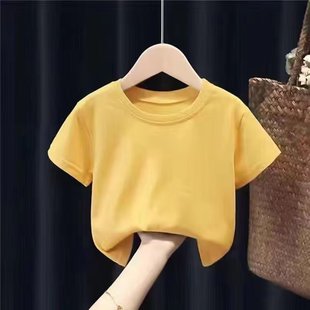 Детская одежда, новая летняя однотонная простая детская футболка с короткими рукавами, однотонная пустая одежда в Корейском стиле без узора для детей среднего и старшего возраста