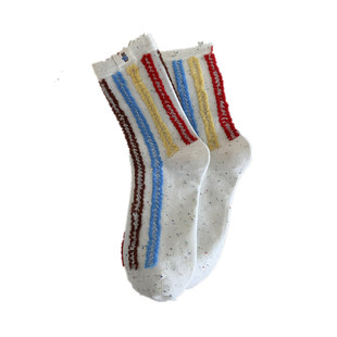 Socks Women's Autumn and Winter Combed Cotton Mid-length Socks Point Yarn Korean Style Cute Bear Embroidered Summer Striped Stacked Socks