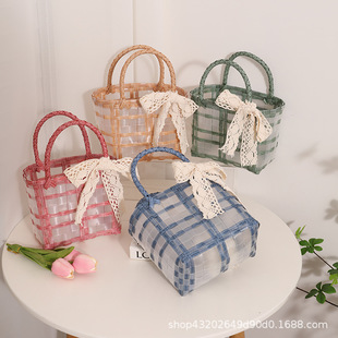 Bridesmaid Accompanying Gift Shoulder Bag Pink Fairy Transparent Straw Woven Bag Wedding Sister Group Gift Box Woven Bag