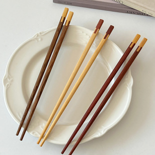 [Yuan Hibiscus Bamboo] Chicken Wings Red Sandalwood Chopsticks Natural Solid Wood High Temperature Resistant 24 New Family High-grade Wooden Chopsticks for Household