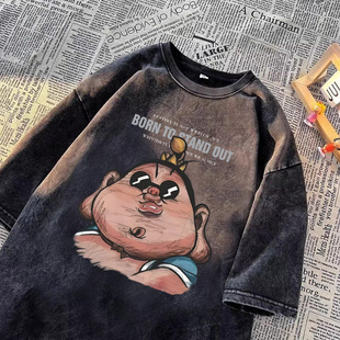 American Style High Street Fashion Brand Short-sleeved Summer Retro Casual Washing Half-sleeved Niche Handsome T-shirt