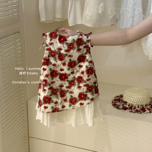 Girl's Floral Slip Dress 2025 Summer New Children's Patchwork dress Baby Sweet Dress