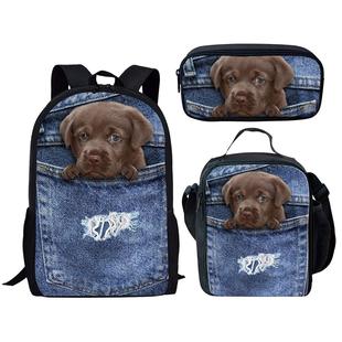 2023 New Cross-border Amazon Cat Dog Series Book Bag Pencil Bag Set Lunch Bag Pencil Bag Cartoon Bag