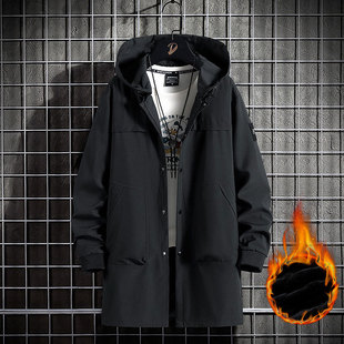 plus size Mid-length Jacket Men's 2025 New Style Fat Jacket Trendy Plus Fat Plus Plus Plus Tall Loose fleece-lined Coat