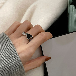 Japanese and Korean S925 Silver Personality Love Ring Women's Retro Fashion Elegant Peach Heart Open Ring Hip-Hop Finger Ring Fashion