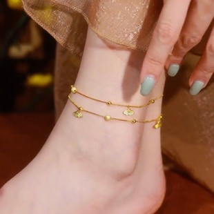 New Explosions Trendy Niche Design Feeling Temperament Double Layer Stacked Wearing Ginkgo Foot Chain for Women High Feeling Personalized Foot Chain All-match